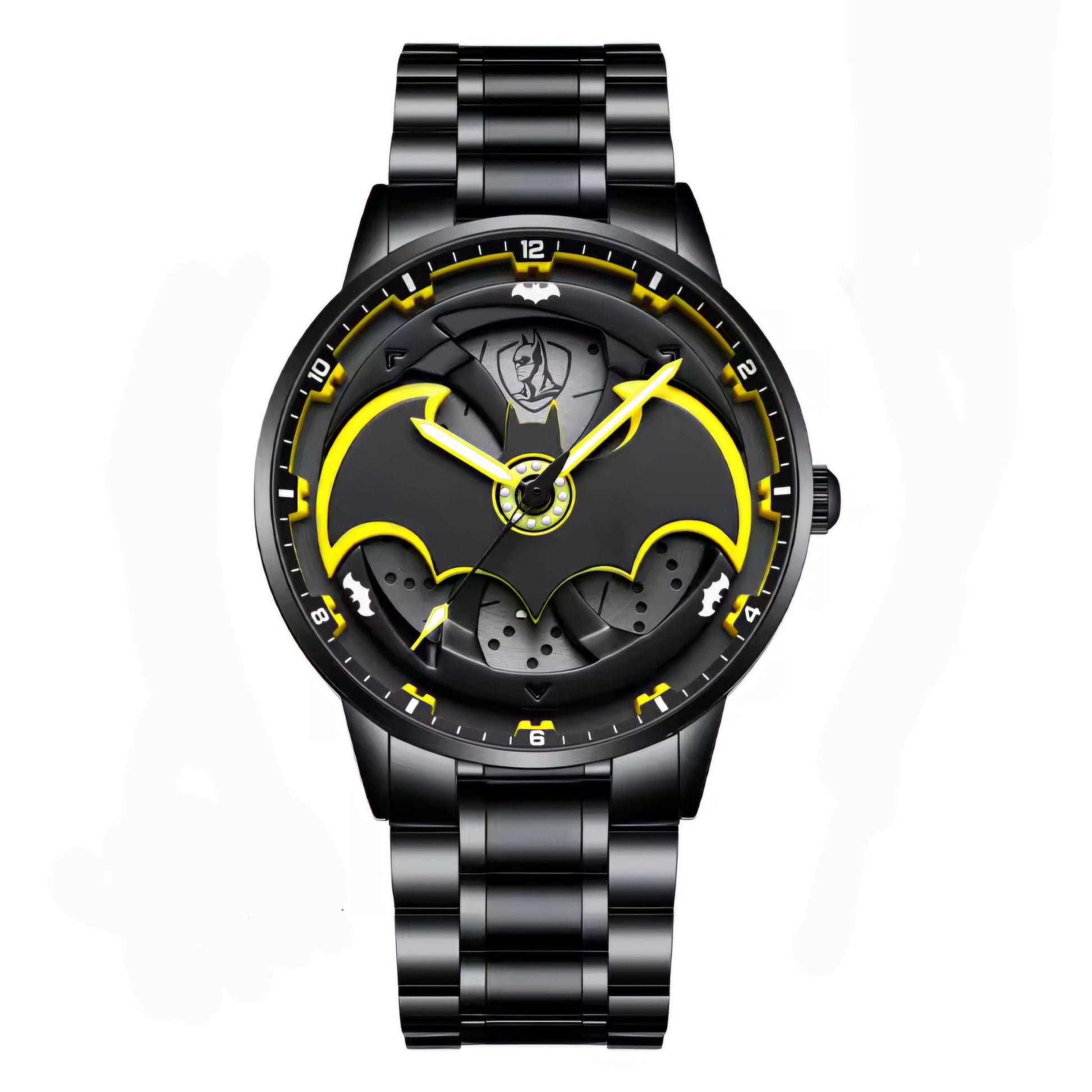 Detalle del reloj Batman's Boomerang mostrando carátula y diseño de superhéroe